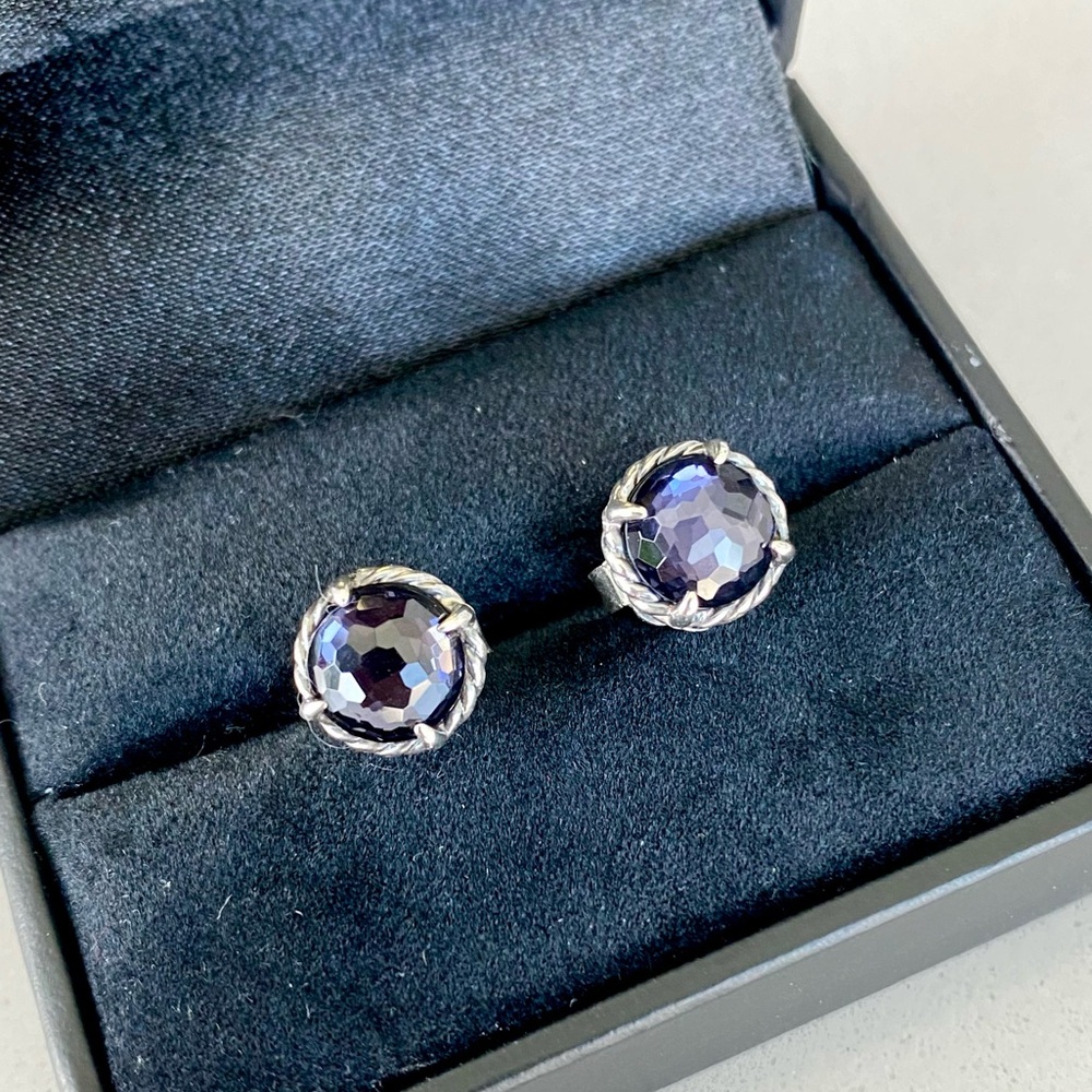 David Yurman Silver and Purple Stud Earrings